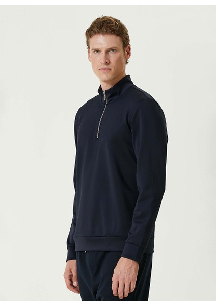 Lacivert Erkek Dik Slim Fit Düz Sweatshirt 1092049