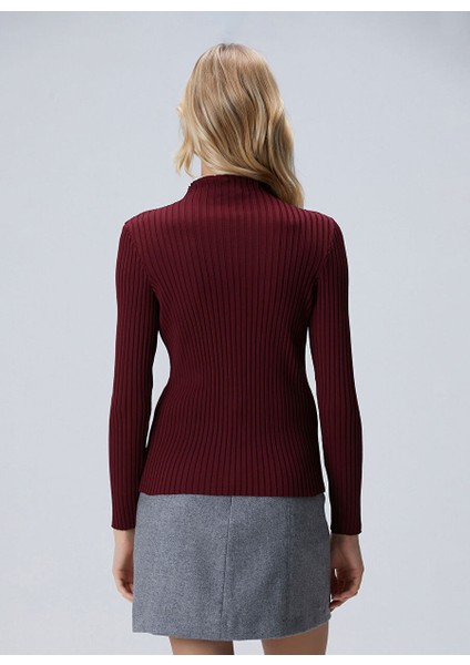 Dik Yaka Bordo Kadın Basic Örgü Kazak 1093068