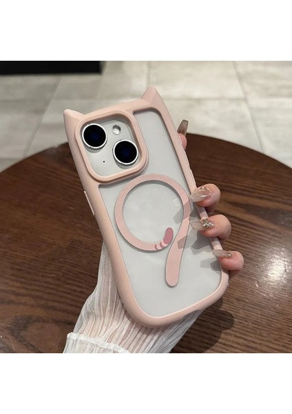 Apple iPhone 14 Plus Uyumlu Kılıf Zebana Magicat Silikon Kılıf (Kablosuz Şaj Destekli) Pembe