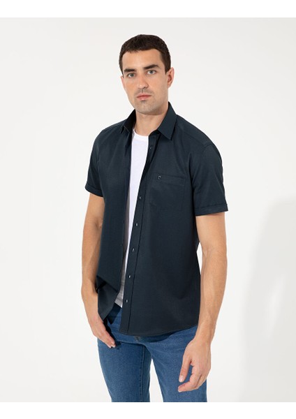 Lacivert Regular Fit Kısa Kollu Gömlek