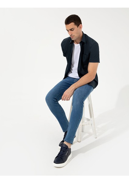 Lacivert Regular Fit Kısa Kollu Gömlek