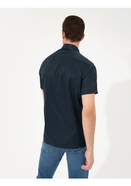 Lacivert Regular Fit Kısa Kollu Gömlek