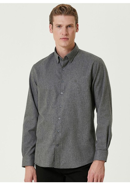 Antrasit Erkek Gömlek Slim Fit Düz Gömlek 1092974