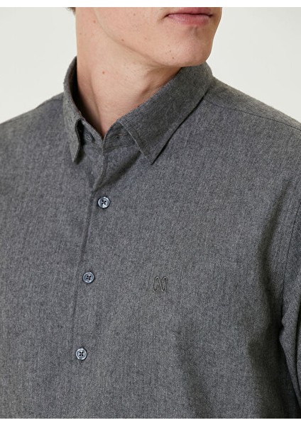 Antrasit Erkek Gömlek Slim Fit Düz Gömlek 1092974