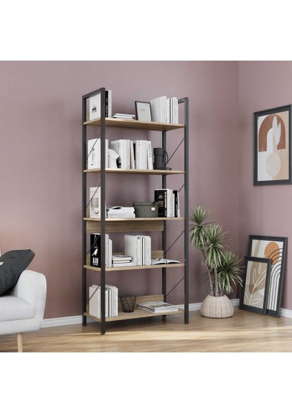 Profile 5 Raflı Kitaplık-Açık Ceviz(Tori) 73X172X35 cm (Gxyxd)