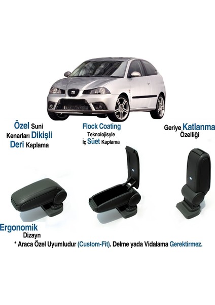 Seat Ibıza 6l Araca Özel Kol Dayama Vidasız Kolçak 2002 2003 2004 2005 2006 2007 2008