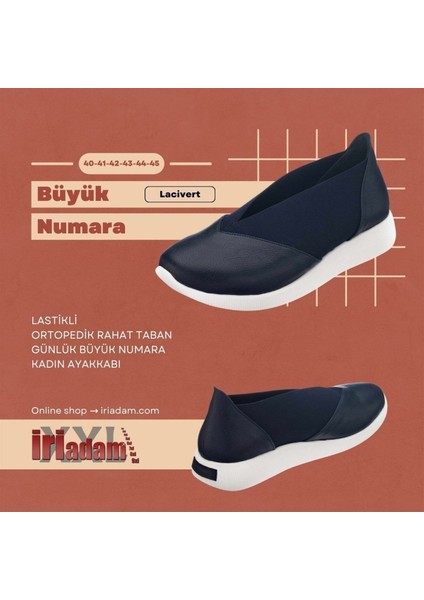 41-42-43-44 Numaralarda A1357 Lacivert Lastikli Ortopedik Rahat Taban Günlük Büyük Numara Kadın Ayakkabı fiyatları