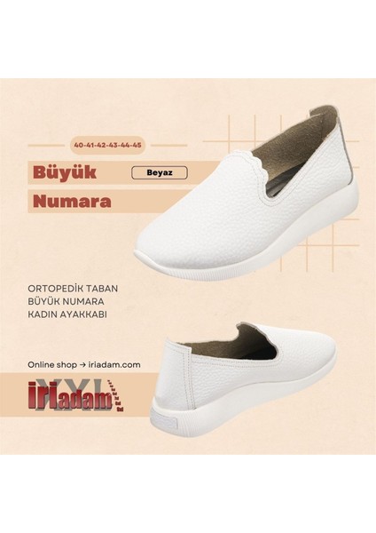 41-42-43-44 Numaralarda N0609 Beyaz Soft Deri Çok Hafif Yumuşak Taban Büyük Numara Kadın Ayakkabı fiyatları