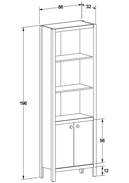 Rustik 5 Raflı Kapaklı Kitaplık-Mat Beyaz 66X196X32 cm (Gxyxd)