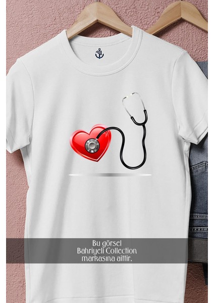Oversize Black Stethoscope Steteskop Tasarımlı Unisex T-Shirt modelleri