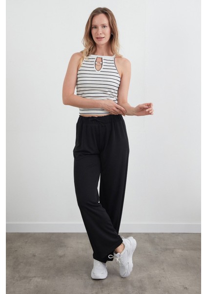 Beli Lastikli Krep Kumaş Palazzo Pantolon