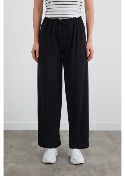 Beli Lastikli Krep Kumaş Palazzo Pantolon