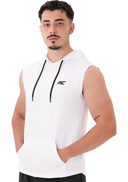 Training Kapüşonlu Kolsuz T-Shirt Beyaz