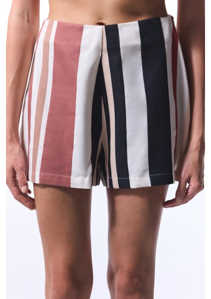 Shay Striped Etnik Desenli Mini Şort