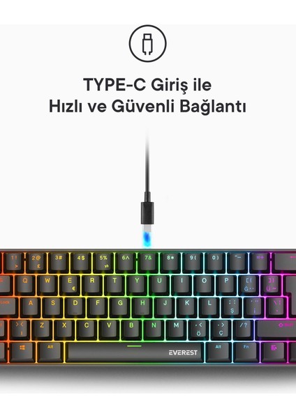 Amber Type-C Bağlantılı Rgb Ledli Mekanik Gaming Oyuncu Klavye Q Red Switch
