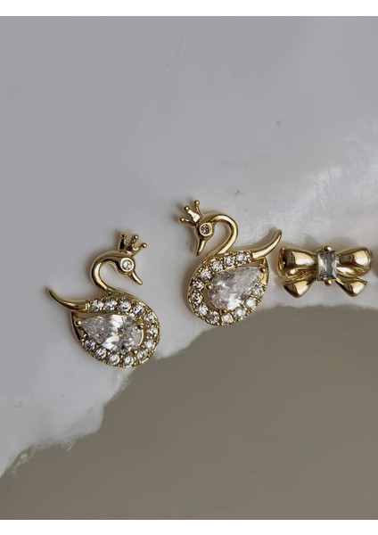 6'lı Kuğu Fiyonk Model Minima Altın Kaplama Gold Renkli Küpe Seti fiyatları