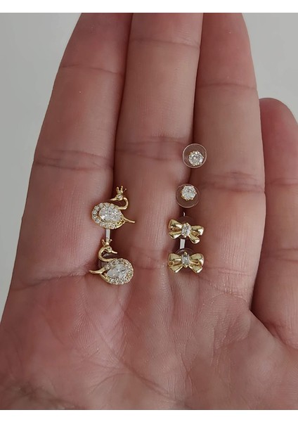 6'lı Kuğu Fiyonk Model Minima Altın Kaplama Gold Renkli Küpe Seti fırsatları