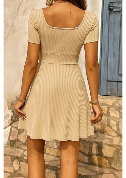 Kadın Kısa Kollu Kare Yakalı Bağcıklı Kaşkorse Elbise modelleri