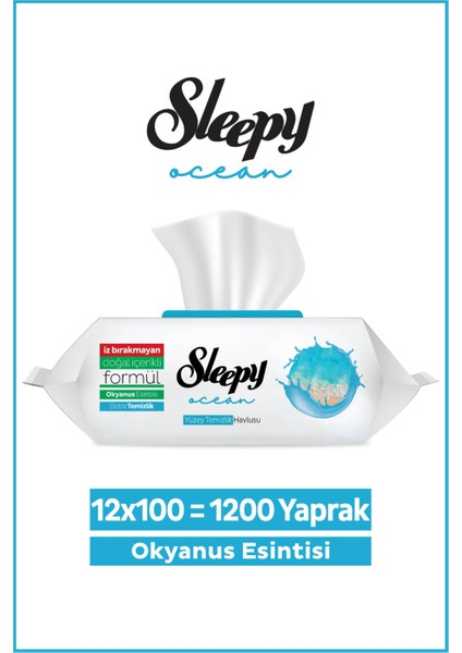 Ocean Yüzey Temizlik Havlusu&Mendili Okyanus Esintisi 12x100 (1200 Yaprak)