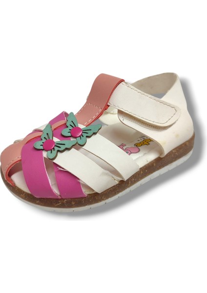 Şirinbebe 1665-20 Çapraz Şerit 2 Kelebekli Kız Çocuk Sandalet Beyaz Pembe 21-25
