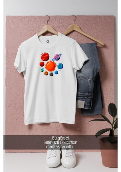 Oversize Gezegenler ve Güneş Tasarımlı Unisex T-Shirt fiyatları