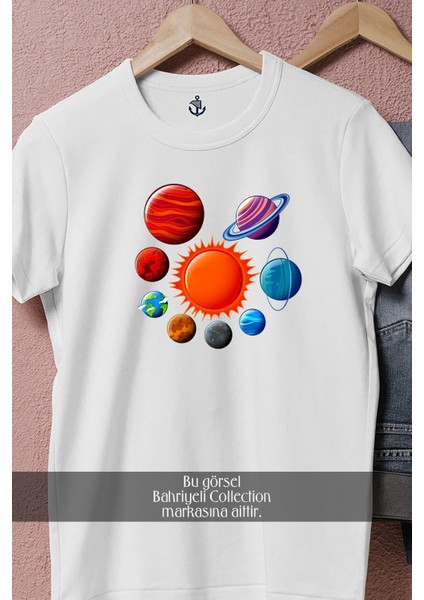 Oversize Gezegenler ve Güneş Tasarımlı Unisex T-Shirt modelleri