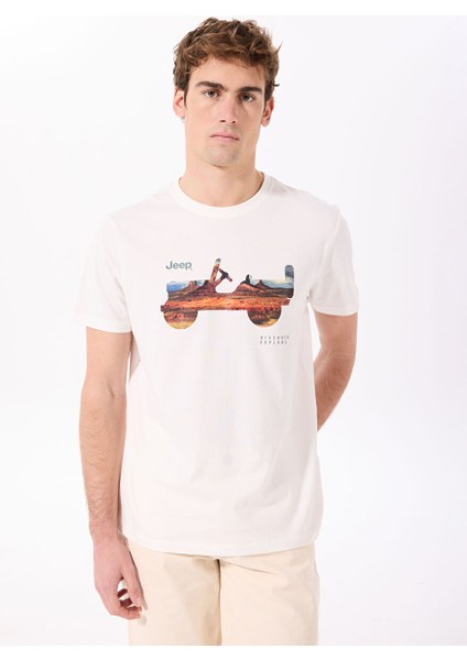 Kırık Beyaz Erkek Bisiklet Yaka Relaxed Baskılı T-Shirt J4SM-TST7255 modelleri
