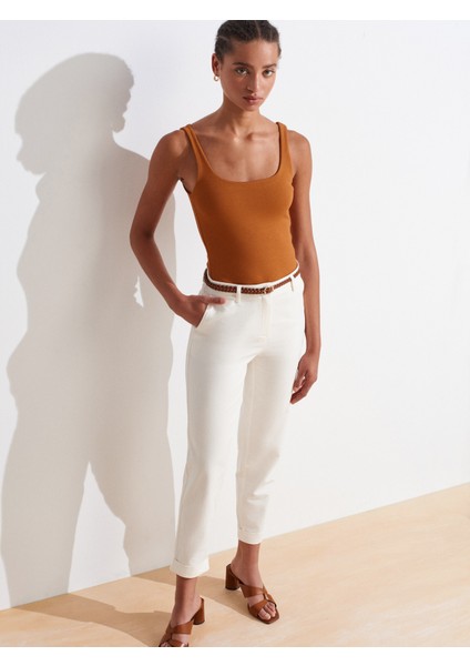 71651 Kemerli Chino Pantolon-Beyaz indirimleri