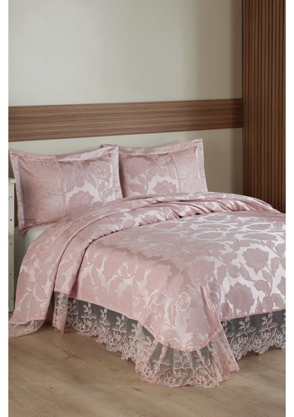 Monalife Dantelli Çift Kişilik Yatak Örtüsü 240X260CM (Pudra)