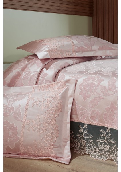 Monalife Dantelli Çift Kişilik Yatak Örtüsü 240X260CM (Pudra)