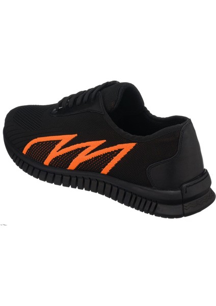 Eray-02 Siyah-Turuncu Spor Ayakkabı Rahat Geniş Kalıp Kauçuk Esnen Taban