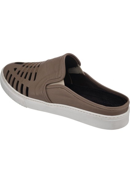 Kaan-07 Vizon Dana Derisi Sandalet Terlik Yazlık Ayakkabı Rahat Geniş Kalıp