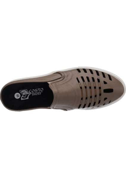 Kaan-07 Vizon Dana Derisi Sandalet Terlik Yazlık Ayakkabı Rahat Geniş Kalıp