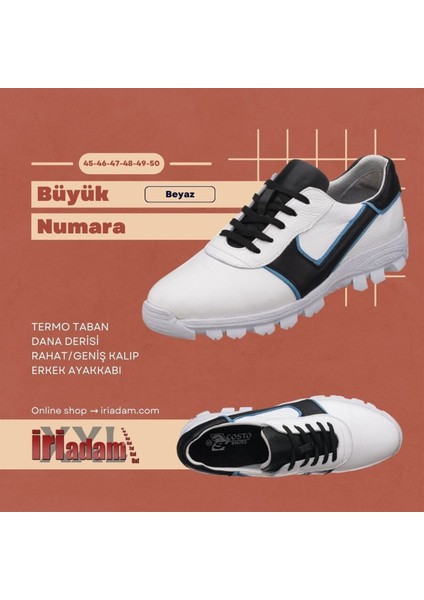 JNS0128 Beyaz Termo Taban Büyük Numara Dana Derisi Rahat Geniş Kalıp Erkek Ayakkabı fiyatları