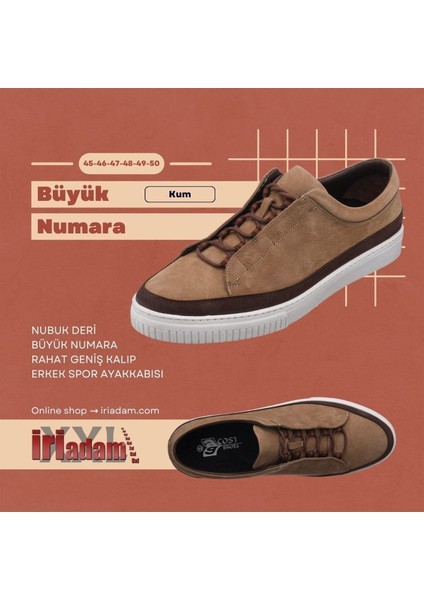 Kadir-03 Kum Nubuk Deri Büyük Numara Erkek Spor Ayakkabısı Rahat Geniş Kalıp Şık fiyatları