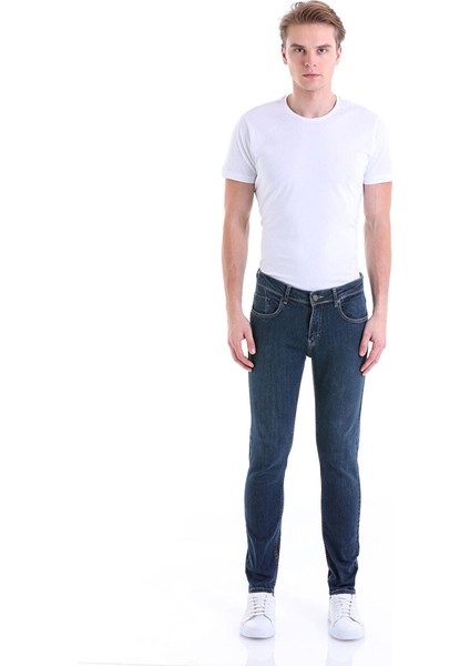 Lacivert Slim Fit Düz Pamuklu 5 Cep Kot Pantolon