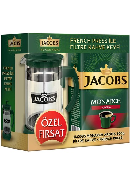 Monarch Aromalı Filtre Kahve 500 gr x 6 Paket + 6 Adet French Press Seti fiyatları