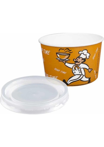 Kraft Kağıt Şeffaf Kapaklı Çorba Kasesi - 14 Oz - 480 Ml. - 50 Adet / Kase + Kapak