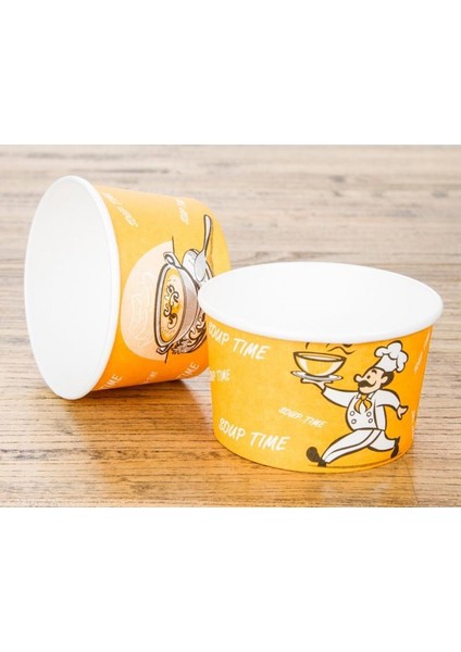 Kraft Kağıt Şeffaf Kapaklı Çorba Kasesi - 14 Oz - 480 Ml. - 50 Adet / Kase + Kapak