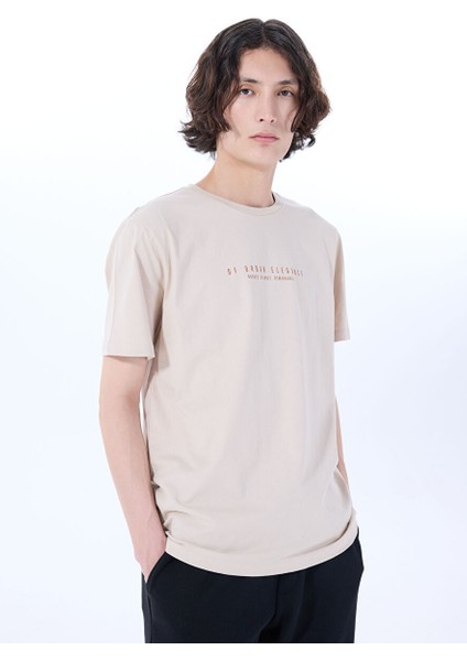 Bej Erkek Relaxed Baskılı T-Shirt M5SM-TST1306