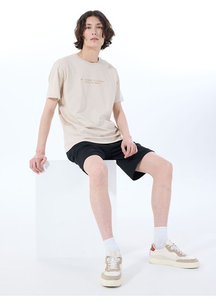 Bej Erkek Relaxed Baskılı T-Shirt M5SM-TST1306