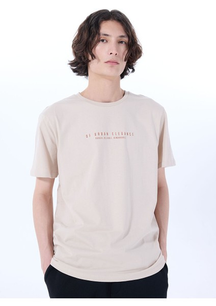 Bej Erkek Relaxed Baskılı T-Shirt M5SM-TST1306
