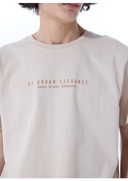 Bej Erkek Relaxed Baskılı T-Shirt M5SM-TST1306