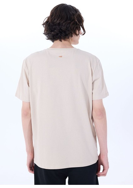 Bej Erkek Relaxed Baskılı T-Shirt M5SM-TST1306