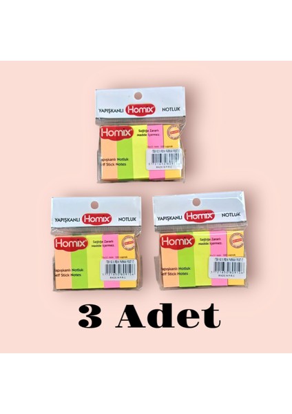 3 Paket Yapışkanlı Renkli Parmak Post-It Notluk 5'li