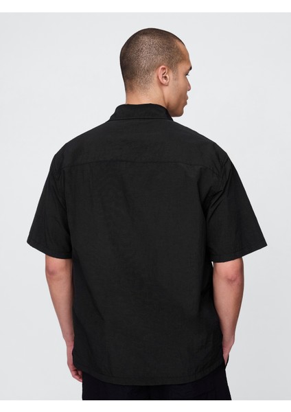 Erkek Siyah %100 Geri Dönüştürülmüş Relaxed Gömlek fırsatları