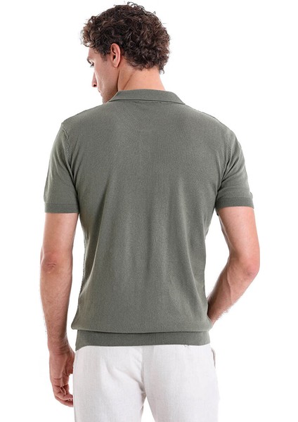 Haki Regular Fit Düz Pamuklu Polo Yaka Triko Tişört