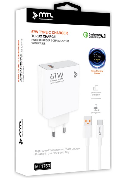 67W Turbo USB Type-C Şarj Seti Qc 4.0 MT1763