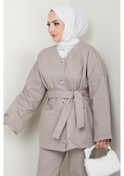 Kemerli Ceket Pantolon Gabardin Takım 1557 - Taş fiyatları
