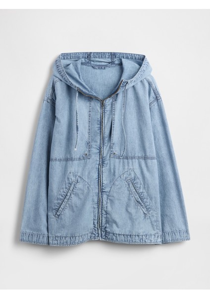 Erkek Mavi Denim Ripstop Oversize Fermuarlı Ceket fiyatları